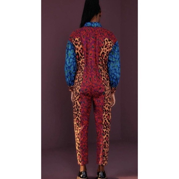Farm Rio Small Mixed Leopard Pop Jumpsuit Coverall Size Small Cotton Denim Print - Picture 6 of 14